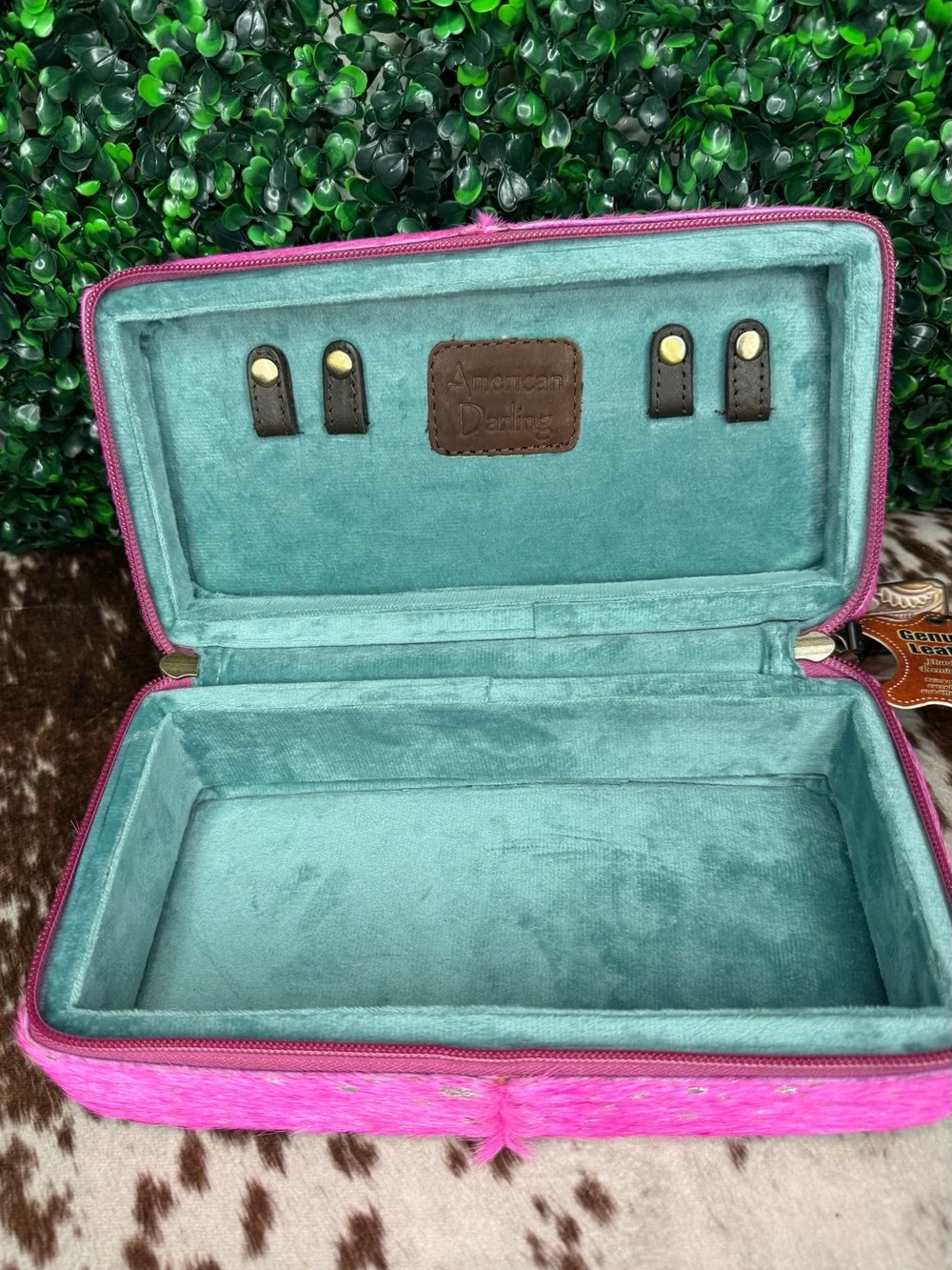 Bright Pink Hide Jewelry-Storage Case with Metallic Flecks